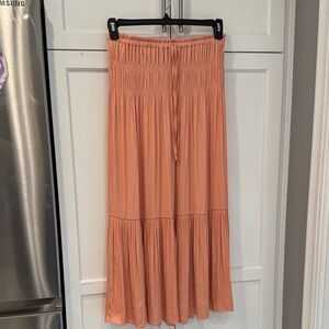 Smocked Waist Maxi Skirt in Peach